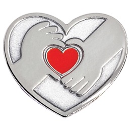 Award Pin - Silver Hands and Red Heart