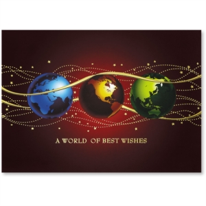 Colorful Globes Deluxe Holiday Greeting Card by PaperDirect