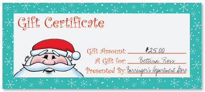 Kris Kringle Fill In The Blank Gift Certificates