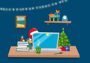 Christmas decorated desk